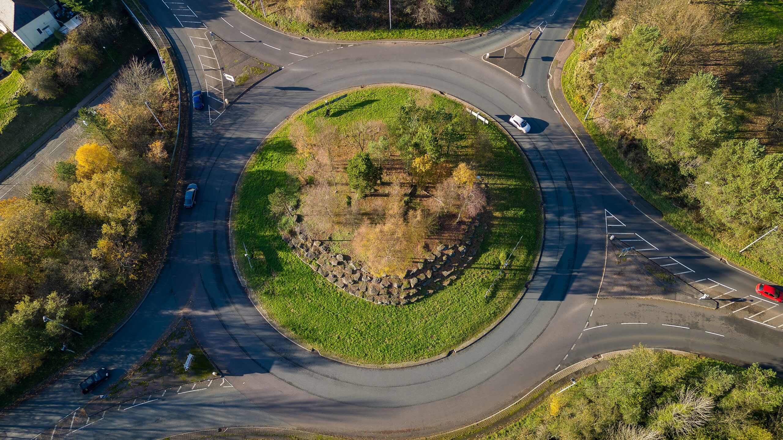 Aerial view of a large roundabout