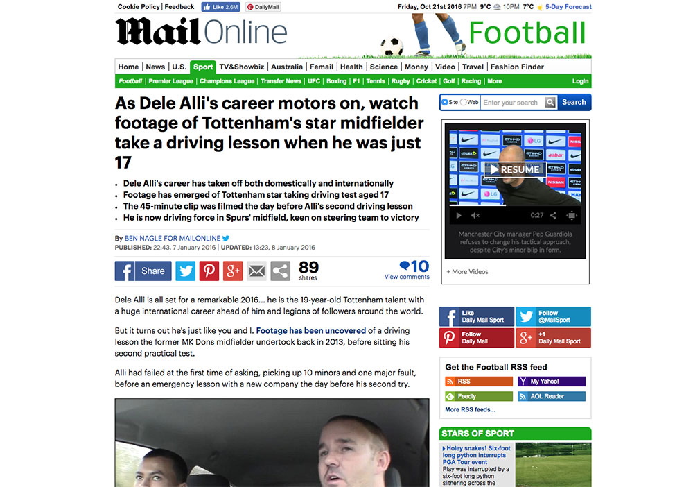 Daily mail article of Dele Alli