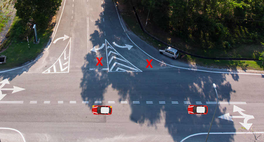 Turning right at a junction