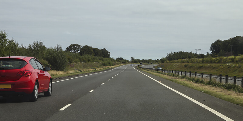 Driving on quiet road
