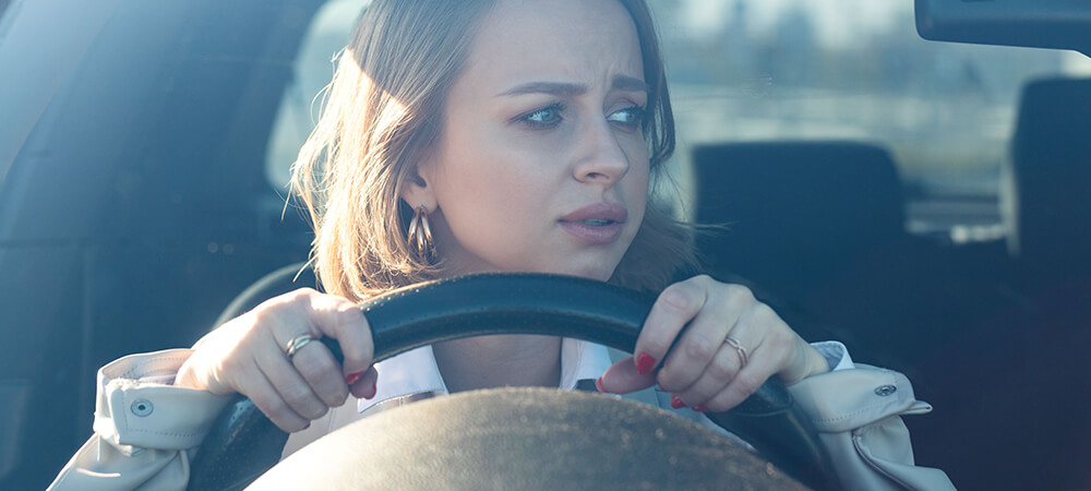 nervous driver at the wheel