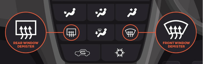 Front and rear demister buttons