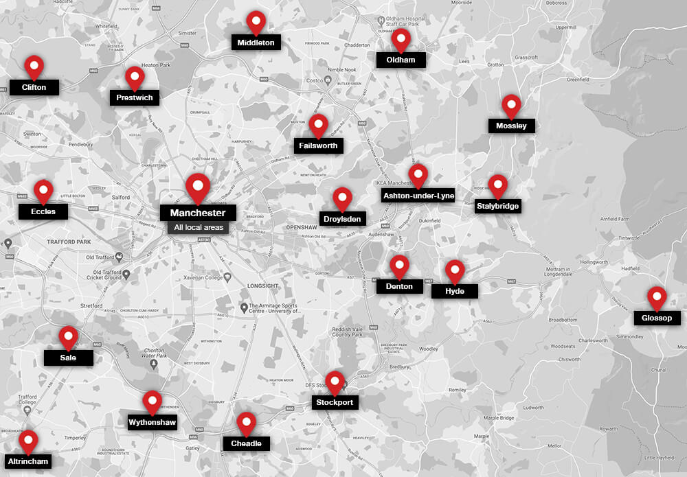 Driving lessons in Manchester, Oldham, Tameside and surrounding areas on a map