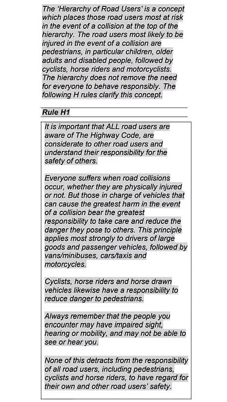 rule changes for The High Way code rule H1