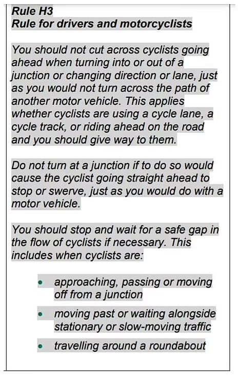 rule changes for the High Way code rule H3