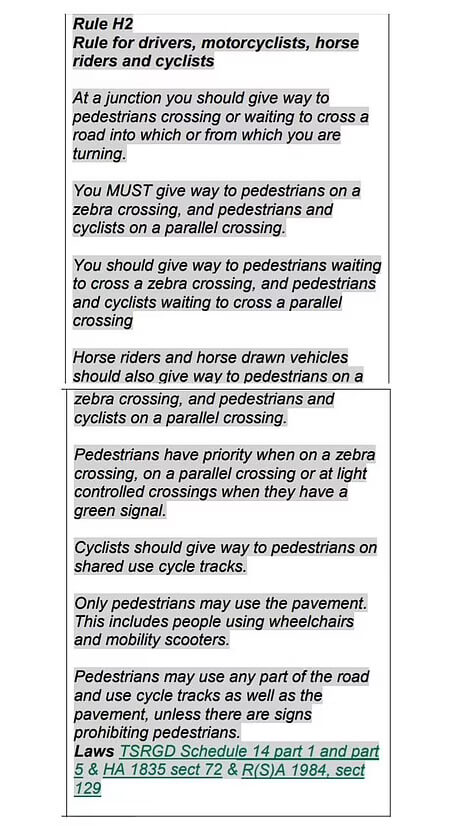 Highway Code rule H2 changes