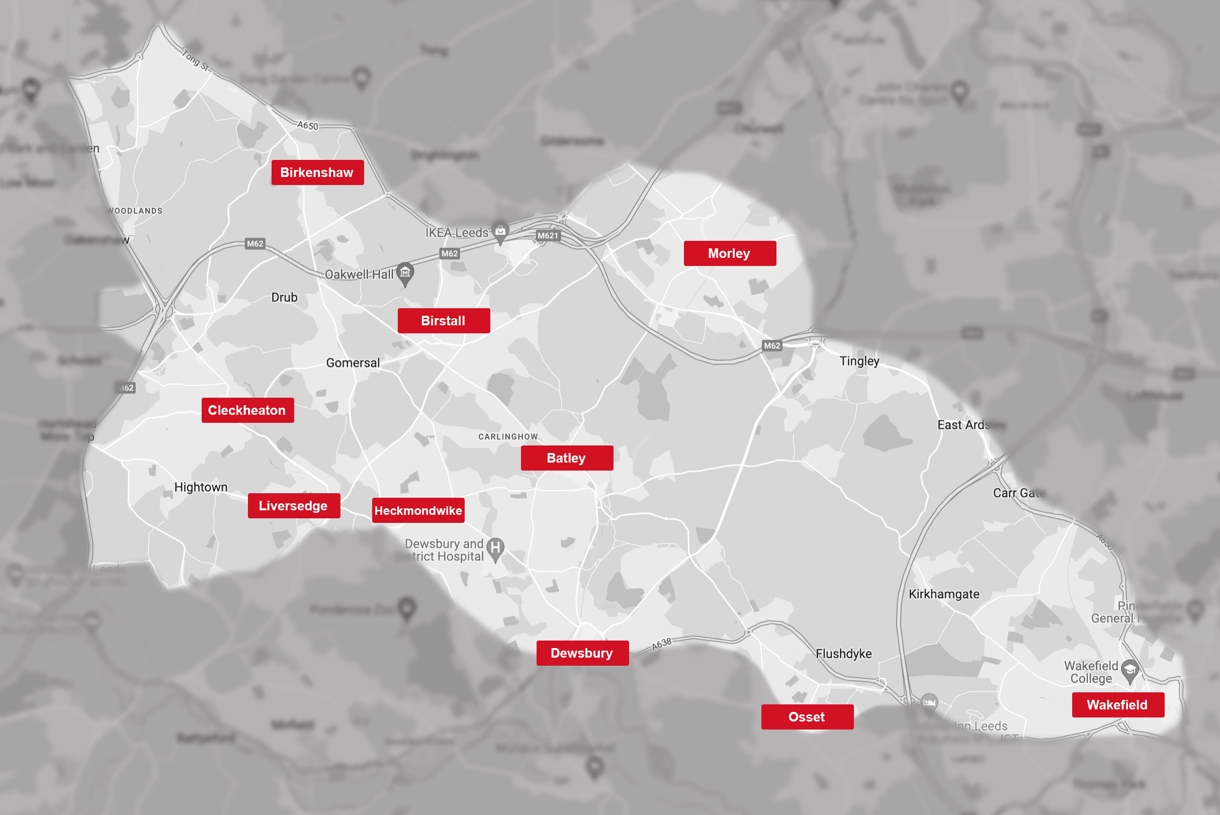 Areas we cover in West Yorkshire