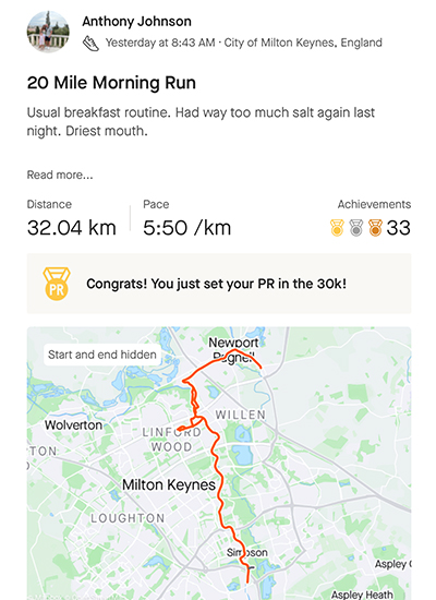 Anthony Running 20 miles