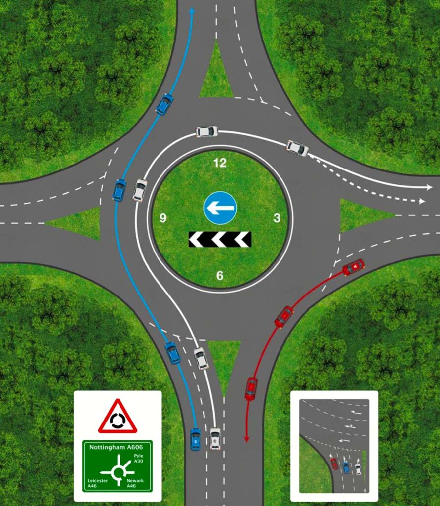 Large roundabout showing car positioning