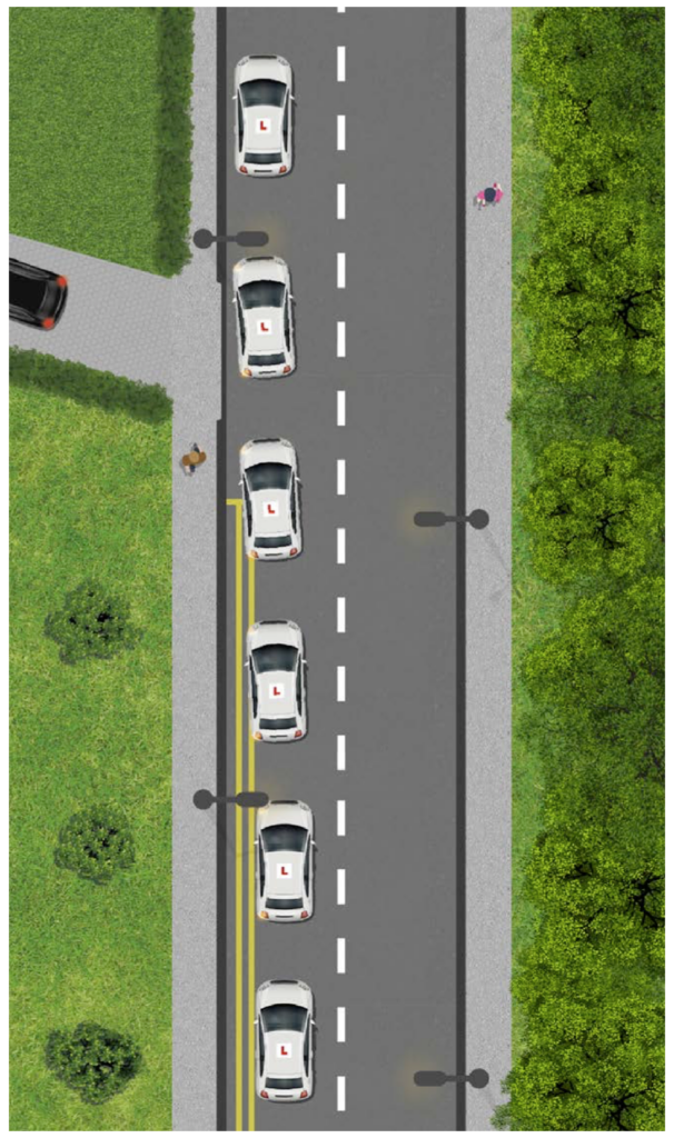 Car stopping on the left side of the road