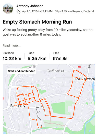 Anthony Running 20 Mile