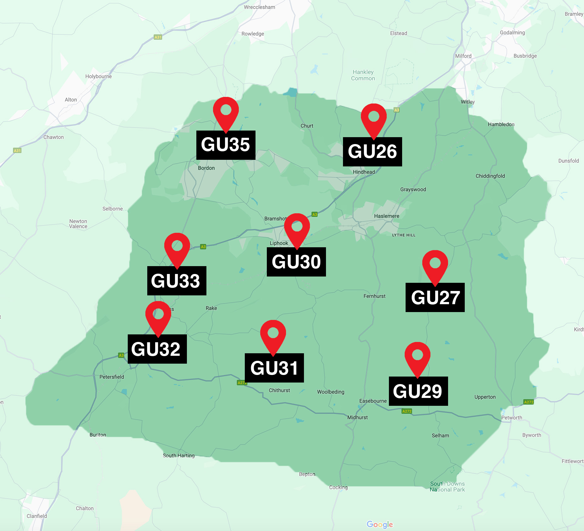 GU postcode areas we cover