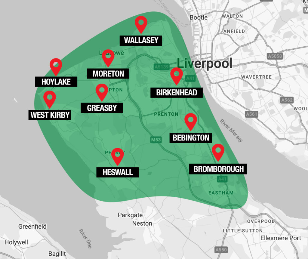 Map of Wirral showing key areas