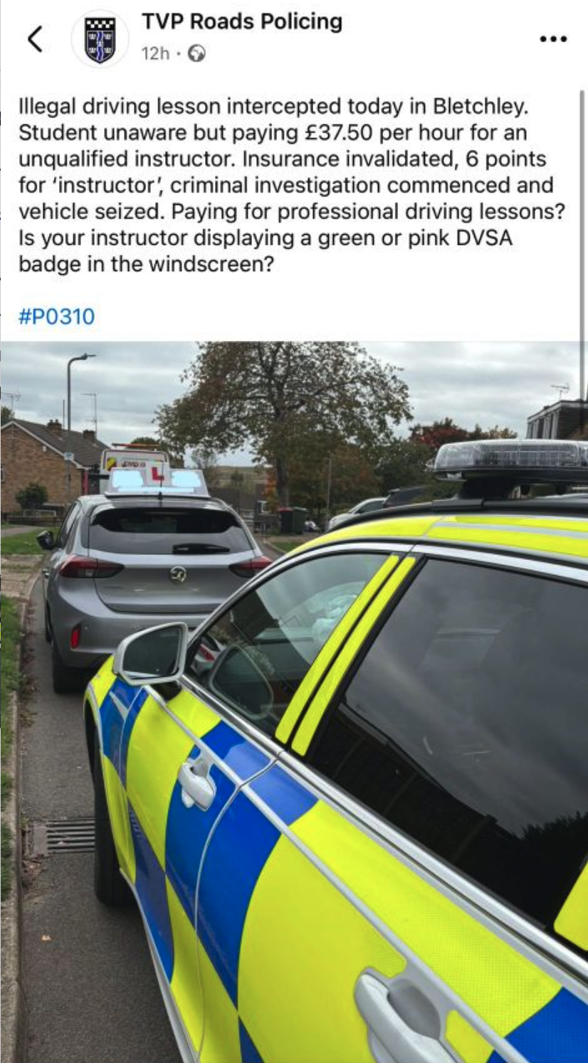 Illegal driving instructor arrested in Milton Keynes