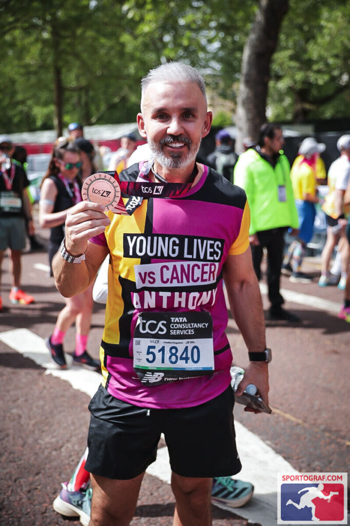 Anthony with his medal at the London Marathon 2026