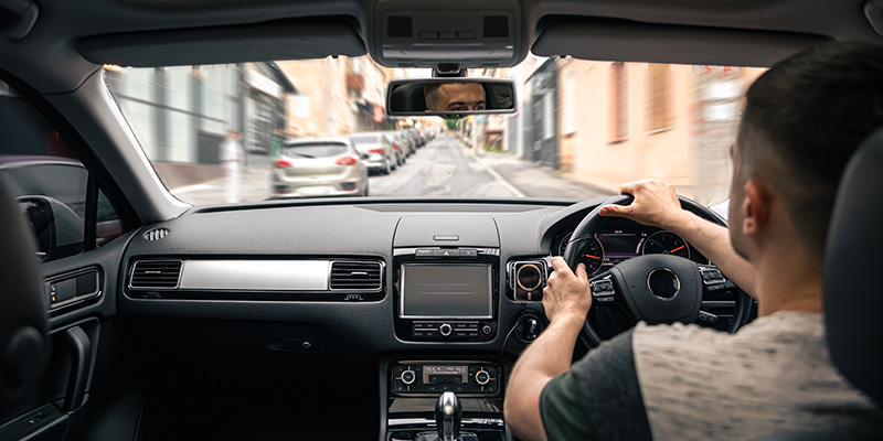 Man driving down one-way street