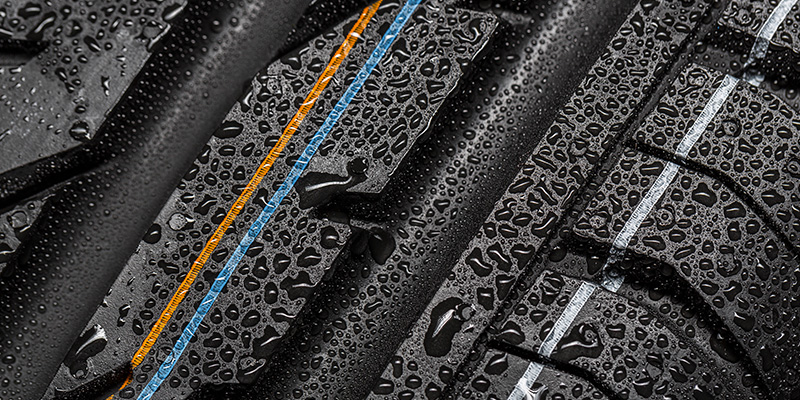 Close up of wet tyre tread