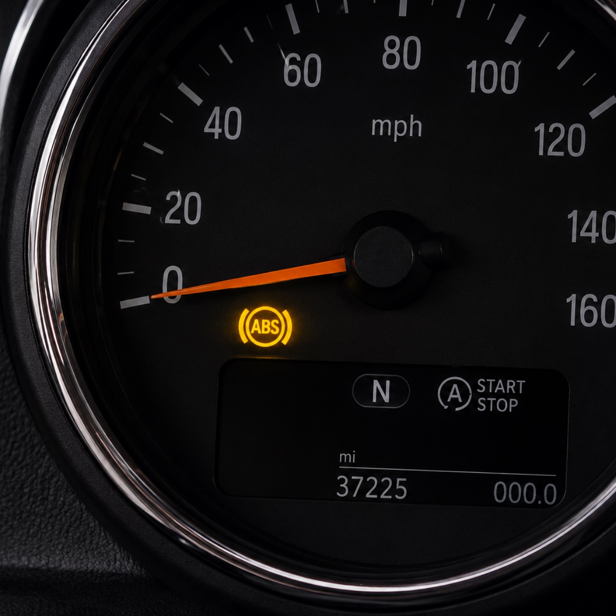 Illuminated ABS light on car dashboard